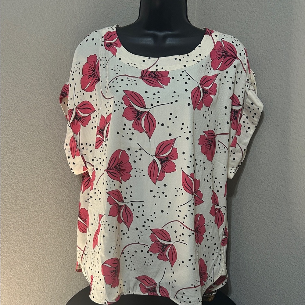 CAbi Cream Blouse with Pink Floral Design